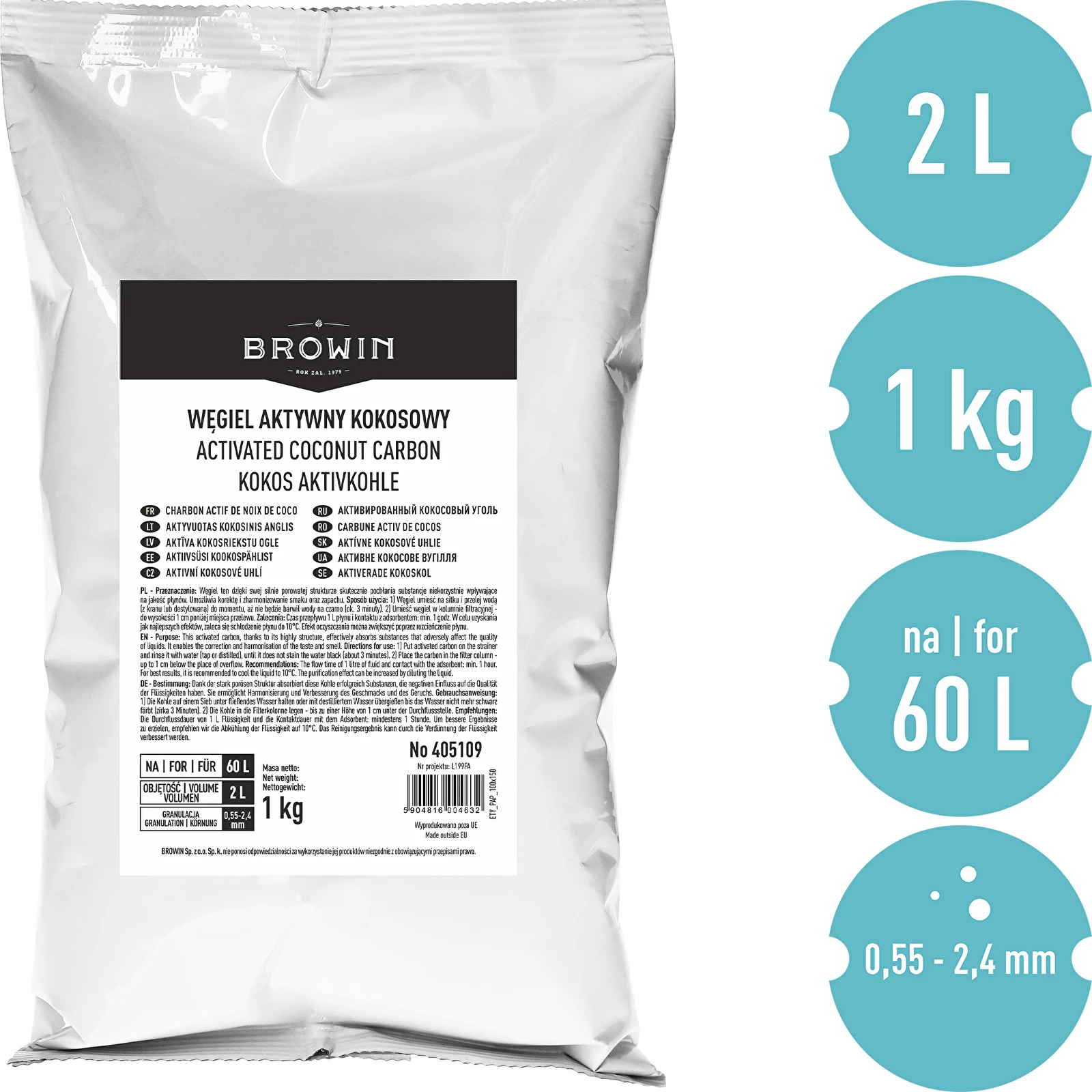 Aktivētā Kokosa Ogle (1kg) Browin