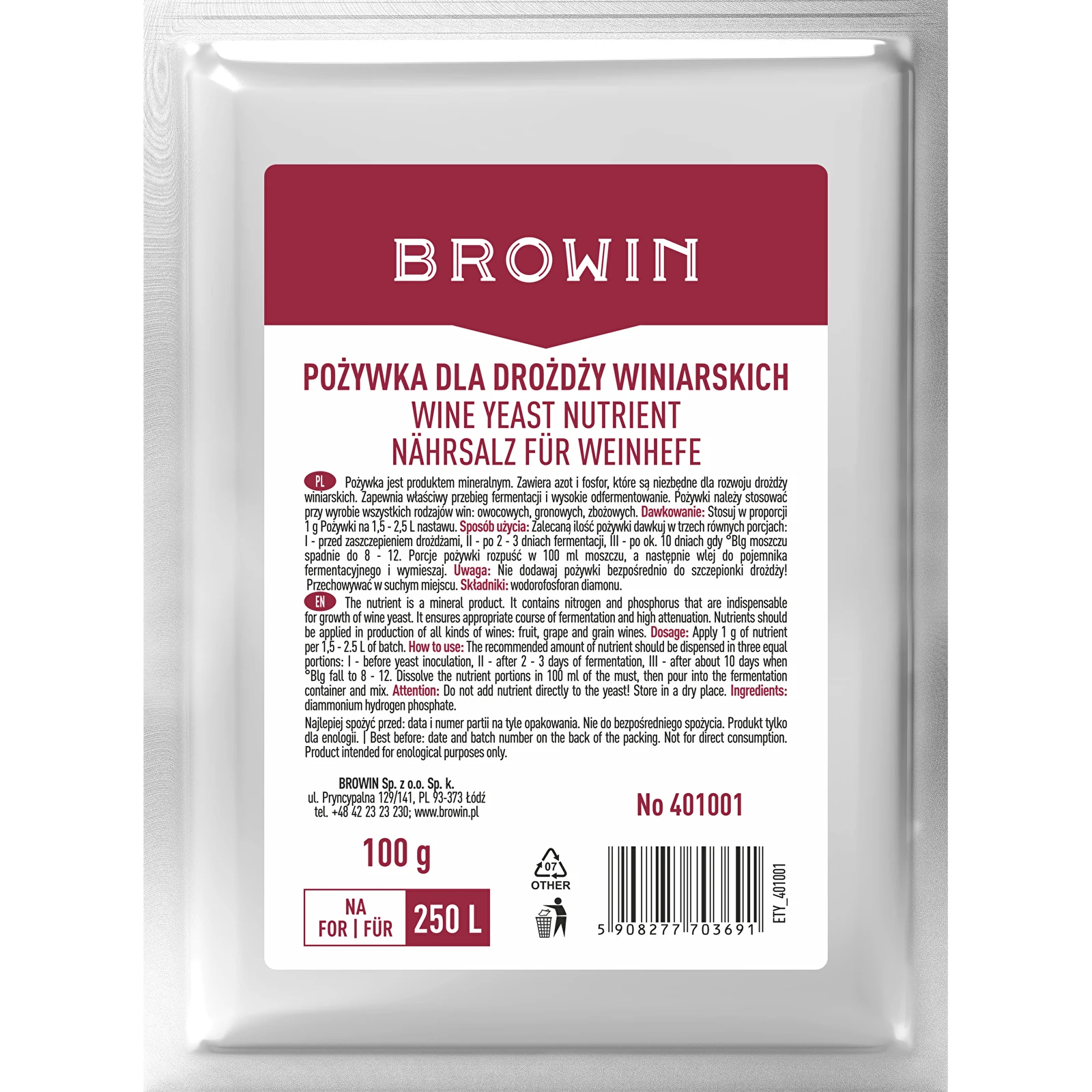 Barības Viela Vīna Rauga Pagatavošanai 100g, Browin